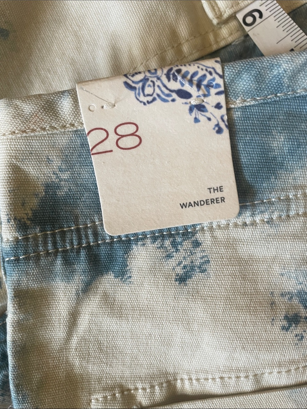 Pilcro Women's Cropped Painter Pants in Cream with Blue & Rust Tie-Dye - Picture 7 of 8